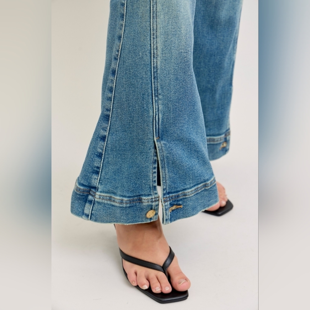 Judy Blue HR Vintage Wash Flare Jeans Seam Hem Detail Double Button Various NEW - Picture 10 of 10